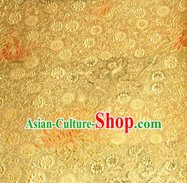 Asian Traditional Royal Chrysanthemum Pattern Design Golden Satin Material Chinese Tang Suit Brocade Silk Fabric