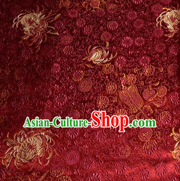 Asian Traditional Royal Chrysanthemum Pattern Design Purplish Red Satin Material Chinese Tang Suit Brocade Silk Fabric