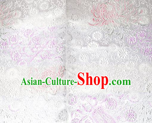 Asian Traditional Royal Chrysanthemum Pattern Design White Satin Material Chinese Tang Suit Brocade Silk Fabric