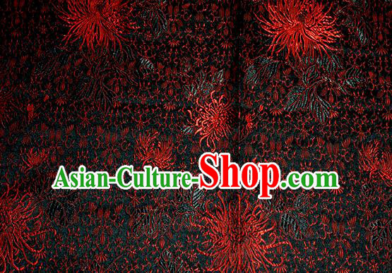 Asian Traditional Royal Chrysanthemum Pattern Design Black Satin Material Chinese Tang Suit Brocade Silk Fabric