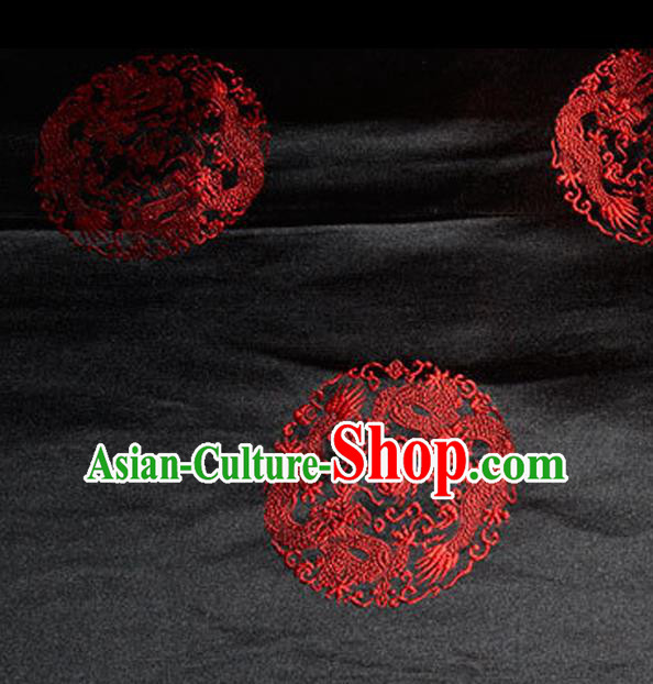 Asian Chinese Tang Suit Silk Fabric Black Brocade Traditional Dragons Pattern Design Satin Material