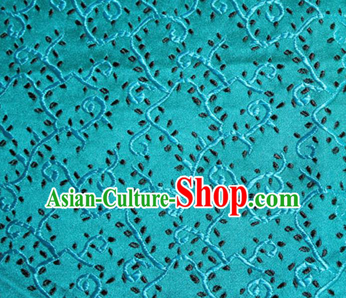 Asian Chinese Tang Suit Silk Fabric Brocade Traditional Pattern Design Blue Satin Material