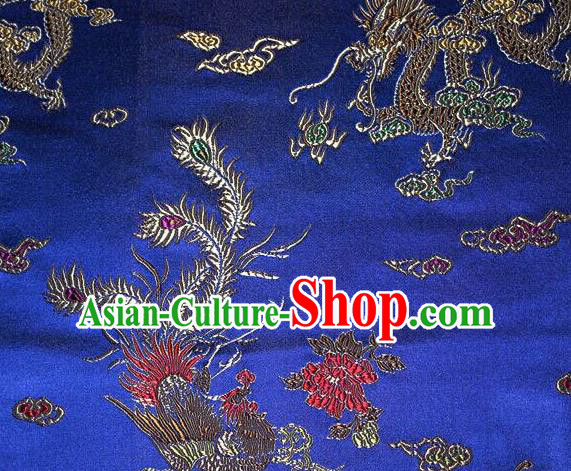 Asian Chinese Tang Suit Royalblue Brocade Silk Fabric Traditional Dragon Pattern Design Satin Material