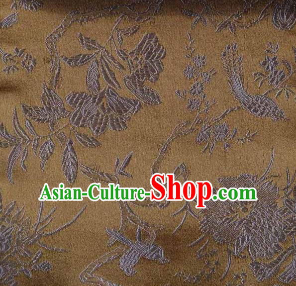 Asian Traditional Peony Birds Pattern Design Golden Satin Material Chinese Tang Suit Brocade Silk Fabric