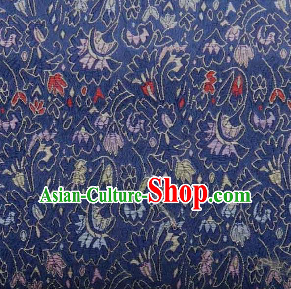 Asian Traditional Cockscomb Pattern Design Blue Satin Material Chinese Tang Suit Brocade Silk Fabric