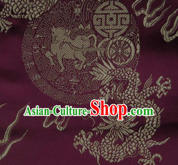 Asian Traditional Kylin Dragon Pattern Design Wine Red Satin Material Chinese Tang Suit Brocade Silk Fabric