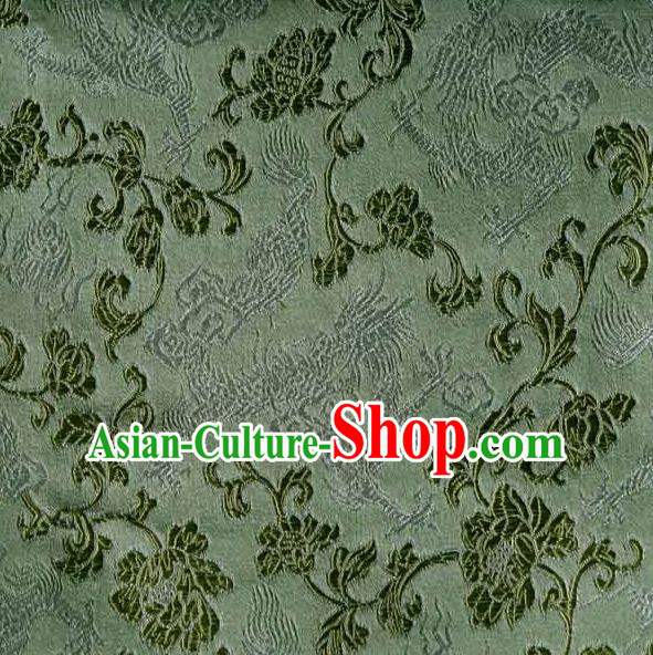 Asian Traditional Peony Pattern Design Green Satin Material Chinese Tang Suit Brocade Silk Fabric