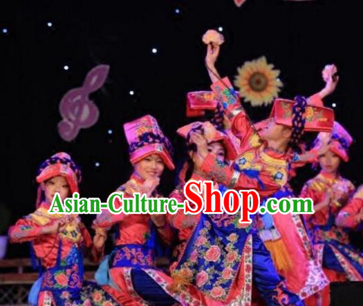 Chinese Traditional Yi Nationality Group Dance Costumes Classical Dance Stage Performance Dress for Women