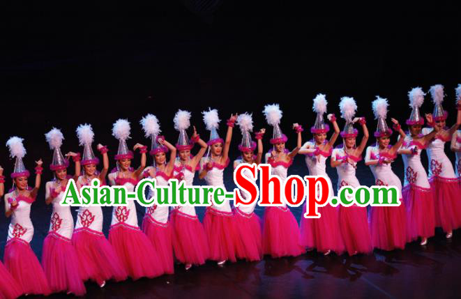 Chinese Traditional Kazak Nationality Group Dance Costumes Classical Dance Stage Performance Dress for Women