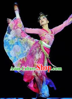 Chinese Traditional Classical Dance Costumes Group Dance Stage Performance Pink Dress for Women