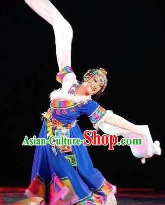 Chinese Traditional Zang Nationality Classical Dance Costumes Group Dance Stage Performance Dress for Women