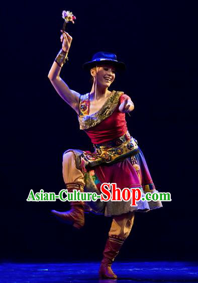 Chinese Traditional Zang Nationality Dance Costumes Group Dance Stage Performance Dress for Women