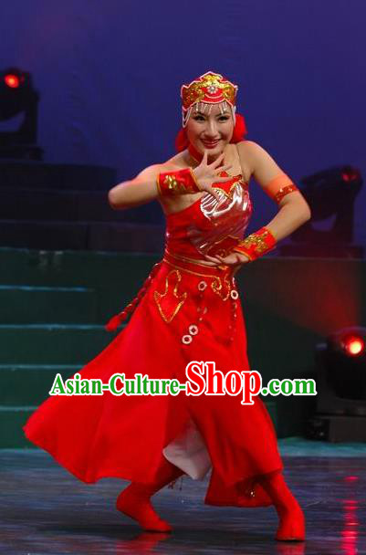 Chinese Traditional Folk Dance Mongolian Ethnic Costumes Group Dance Stage Performance Dress for Women