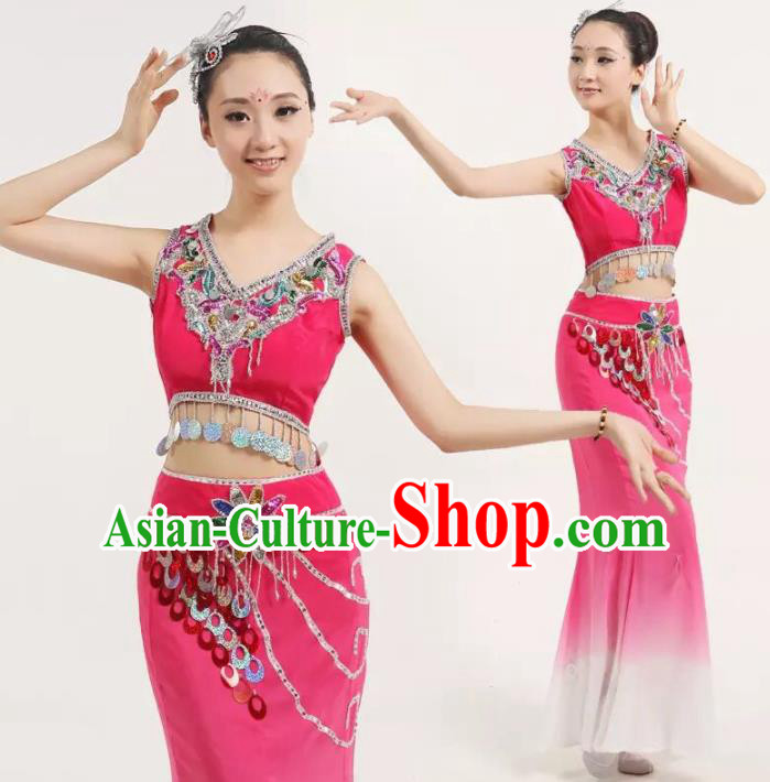 Chinese Traditional Classical Dance Costumes Stage Performance Peacock Dance Rosy Dress for Women