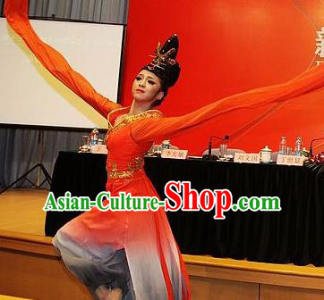 Chinese Traditional Classical Dance Costumes Stage Performance Fan Dance Red Dress for Women