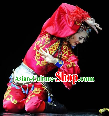 Chinese Traditional Classical Dance Costumes Stage Performance Uyghur Nationality Dance Red Dress for Women