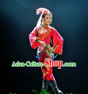 Chinese Traditional Classical Dance Costumes Stage Performance Uyghur Nationality Dance Red Dress for Women