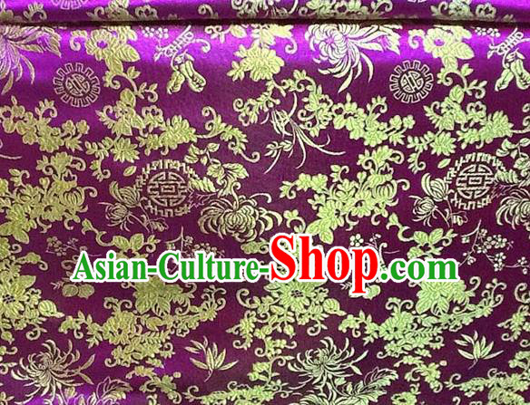 Asian Traditional Chrysanthemum Pattern Design Purple Satin Material Chinese Tang Suit Brocade Silk Fabric