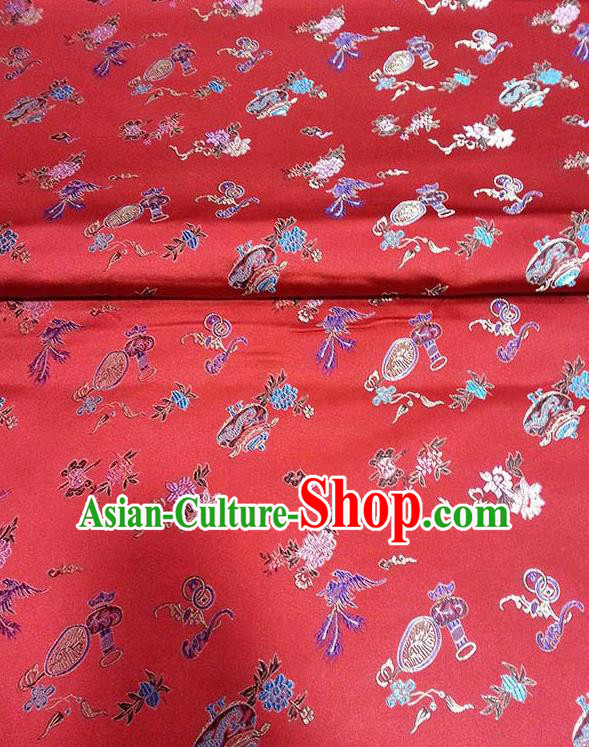 Asian Traditional Vases Pattern Design Red Satin Material Chinese Tang Suit Brocade Silk Fabric