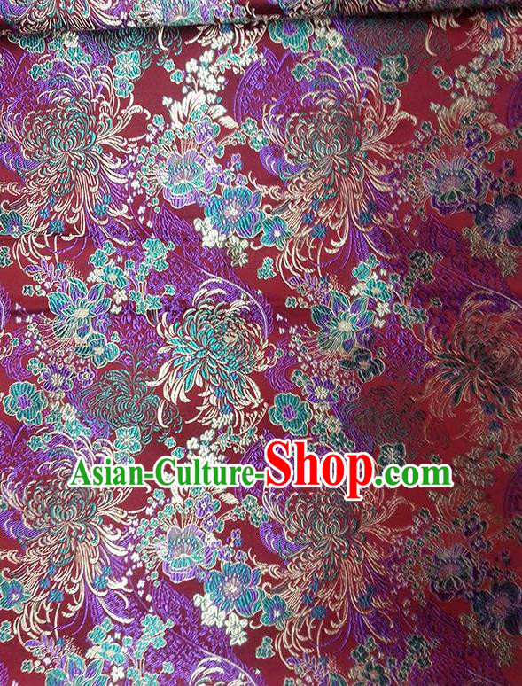 Asian Traditional Chrysanthemum Pattern Design Wine Red Satin Material Chinese Tang Suit Brocade Silk Fabric