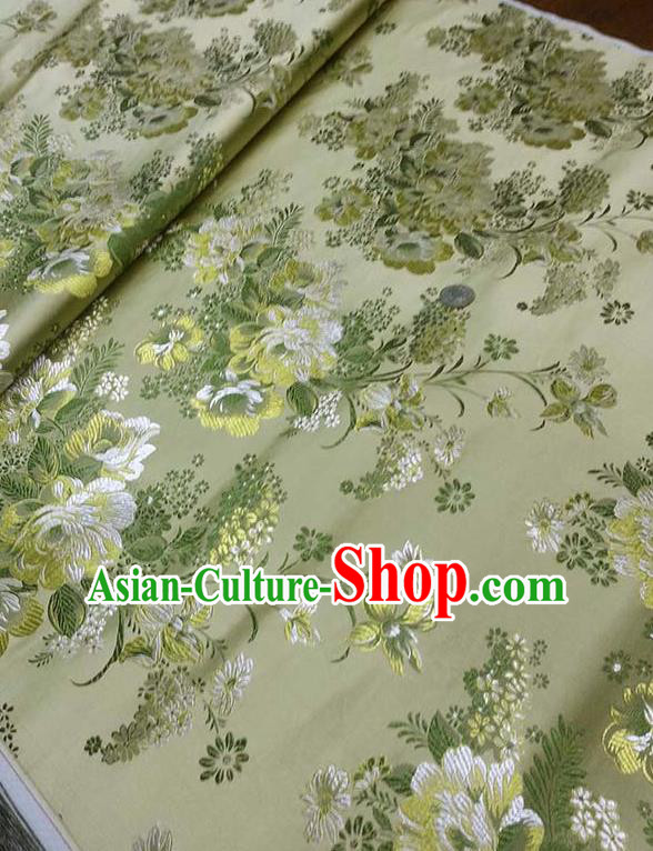 Asian Traditional Peony Pattern Design Green Satin Material Chinese Tang Suit Brocade Silk Fabric