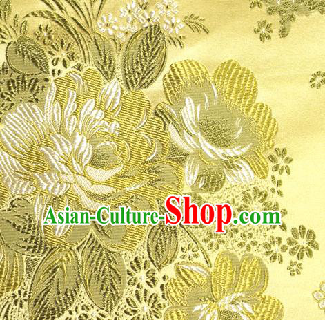 Asian Traditional Peony Pattern Design Yellow Satin Material Chinese Tang Suit Brocade Silk Fabric