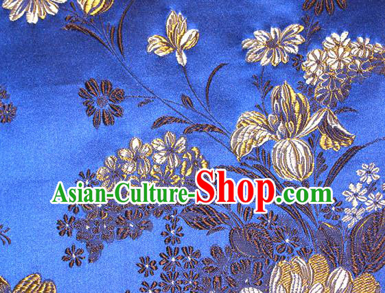 Asian Traditional Peony Pattern Design Royalblue Satin Material Chinese Tang Suit Brocade Silk Fabric