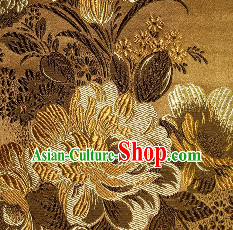 Asian Traditional Peony Pattern Design Golden Satin Material Chinese Tang Suit Brocade Silk Fabric