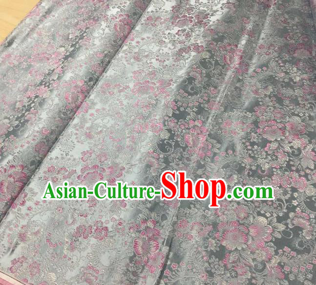 Asian Traditional Royal Pattern Design Grey Satin Material Chinese Tang Suit Brocade Silk Fabric