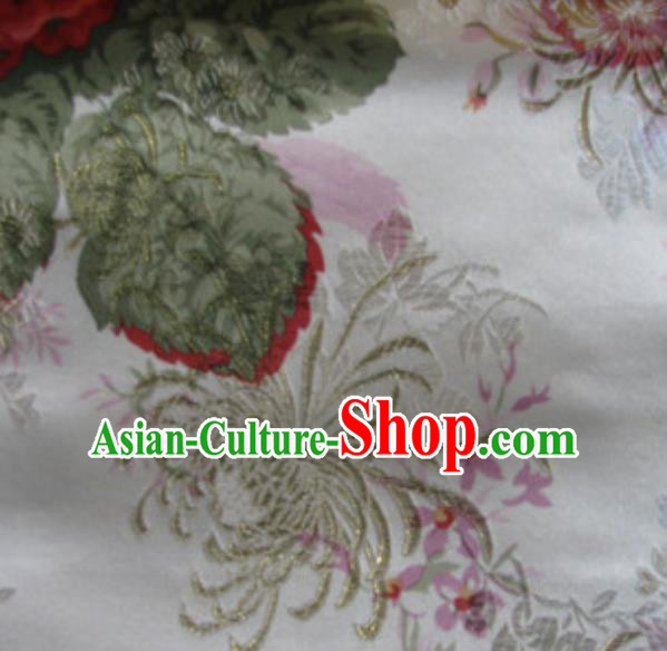 Asian Traditional Royal Chrysanthemum Pattern Design White Satin Material Chinese Tang Suit Brocade Silk Fabric