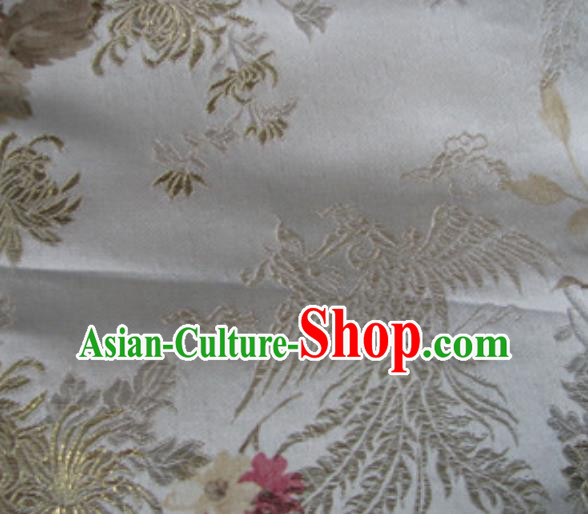 Asian Traditional Royal Phoenix Pattern Design White Satin Material Chinese Tang Suit Brocade Silk Fabric