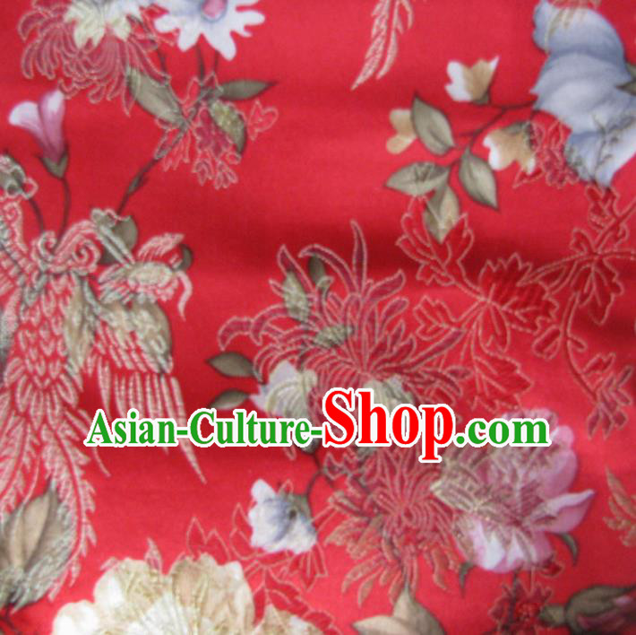 Asian Traditional Royal Phoenix Pattern Design Red Satin Material Chinese Tang Suit Brocade Silk Fabric