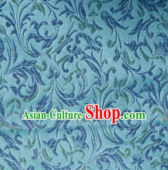 Asian Traditional Royal Pattern Design Blue Satin Material Chinese Tang Suit Brocade Silk Fabric