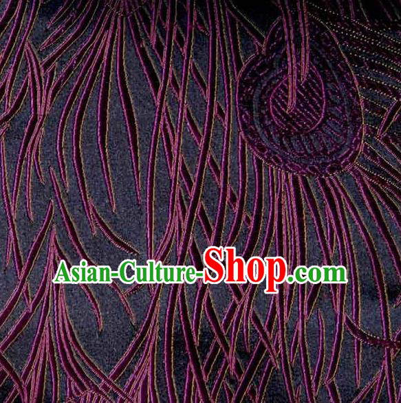 Asian Traditional Royal Feather Pattern Design Purple Satin Material Chinese Tang Suit Brocade Silk Fabric