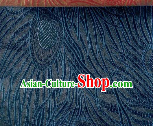 Asian Traditional Royal Feather Pattern Design Navy Satin Material Chinese Tang Suit Brocade Silk Fabric