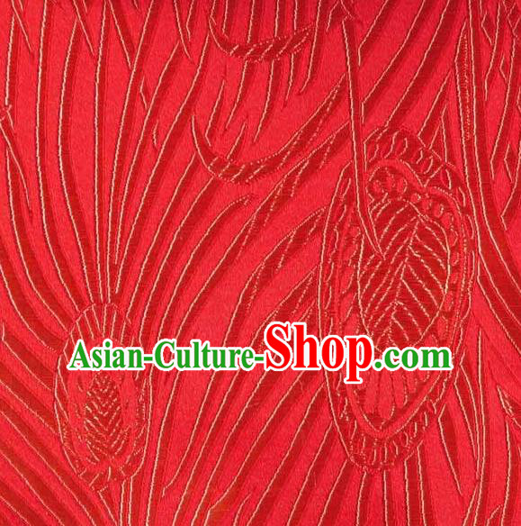 Asian Traditional Royal Feather Pattern Design Red Satin Material Chinese Tang Suit Brocade Silk Fabric