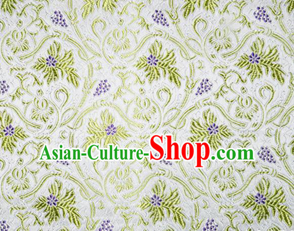 Asian Chinese Tang Suit Satin Material Traditional Grape Pattern Design White Brocade Silk Fabric