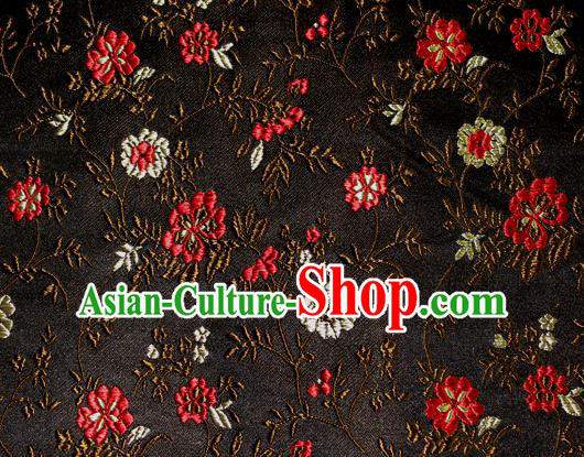 Asian Traditional Royal Flowers Pattern Design Black Satin Material Chinese Tang Suit Brocade Silk Fabric