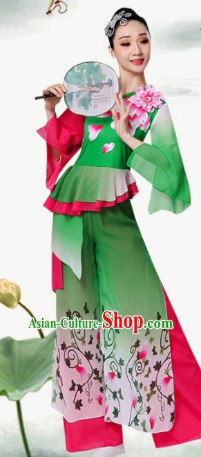 Chinese Traditional Group Dance Yangko Costumes Stage Performance Folk Dance Green Clothing for Women