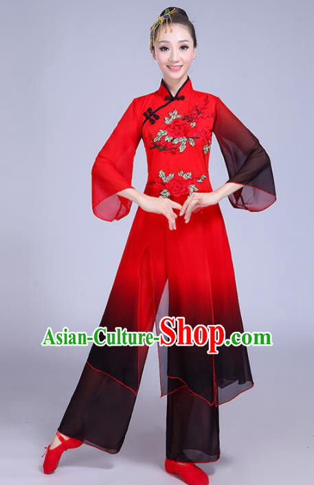 Chinese Traditional Group Dance Yangko Costumes Stage Performance Folk Dance Red Clothing for Women