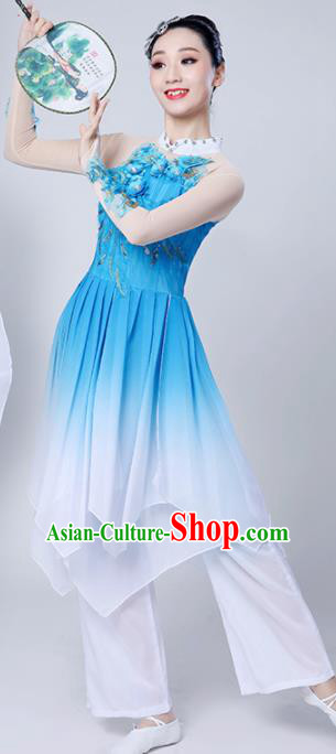 Chinese Traditional Classical Dance Costumes Stage Performance Dance Blue Dress for Women