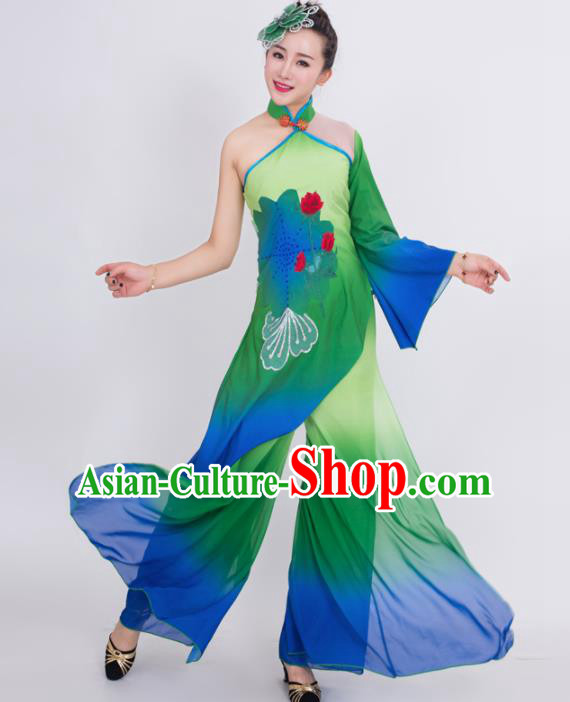 Chinese Traditional Classical Dance Costumes Stage Performance Lotus Dance Green Dress for Women