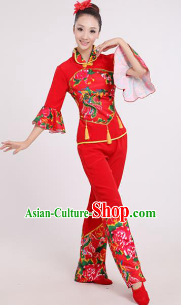 Chinese Traditional Yangko Dance Village Girl Red Costumes Group Dance Folk Dance Clothing for Women