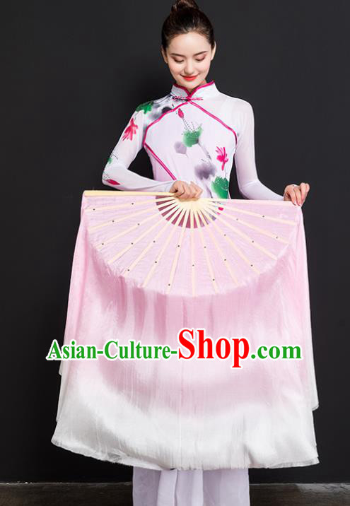 Chinese Traditional Folk Dance Props Double Sides Pink Ribbon Silk Fans Folding Fans Yangko Fan