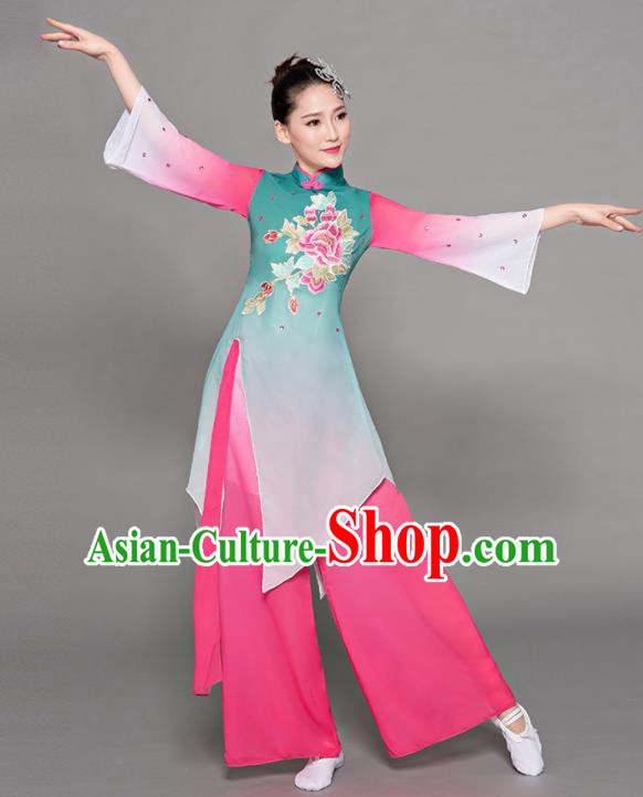 Chinese Traditional Classical Dance Green Costumes Stage Performance Group Dance Dress for Women