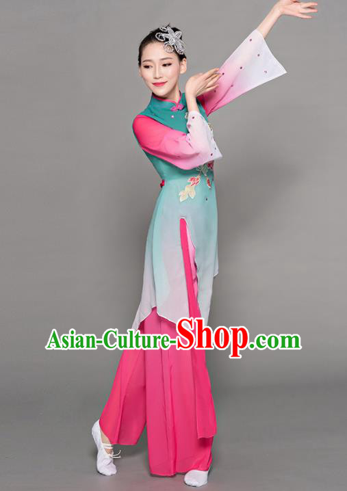Chinese Traditional Classical Dance Green Costumes Stage Performance Group Dance Dress for Women