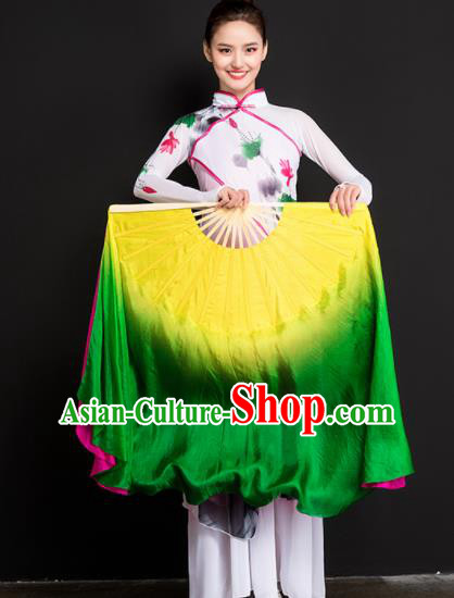 Chinese Traditional Folk Dance Props Long Ribbon Double Sides Fans Silk Folding Fans Yangko Fan