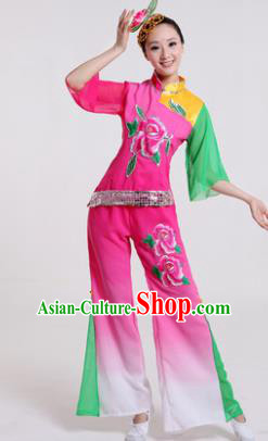 Chinese Traditional Yangko Dance Costumes Group Dance Folk Dance Pink Clothing for Women