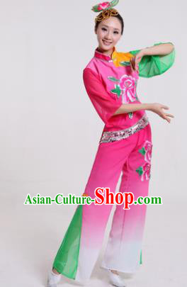Chinese Traditional Yangko Dance Costumes Group Dance Folk Dance Pink Clothing for Women