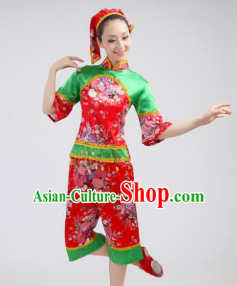 Chinese Traditional Yangko Dance Red Costumes Group Dance Folk Dance Clothing for Women